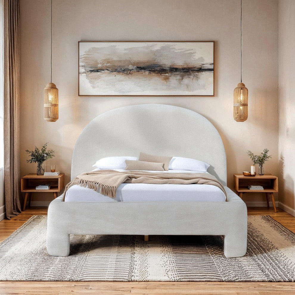 Nina Upholstered Platform Bed, Beige, Queen