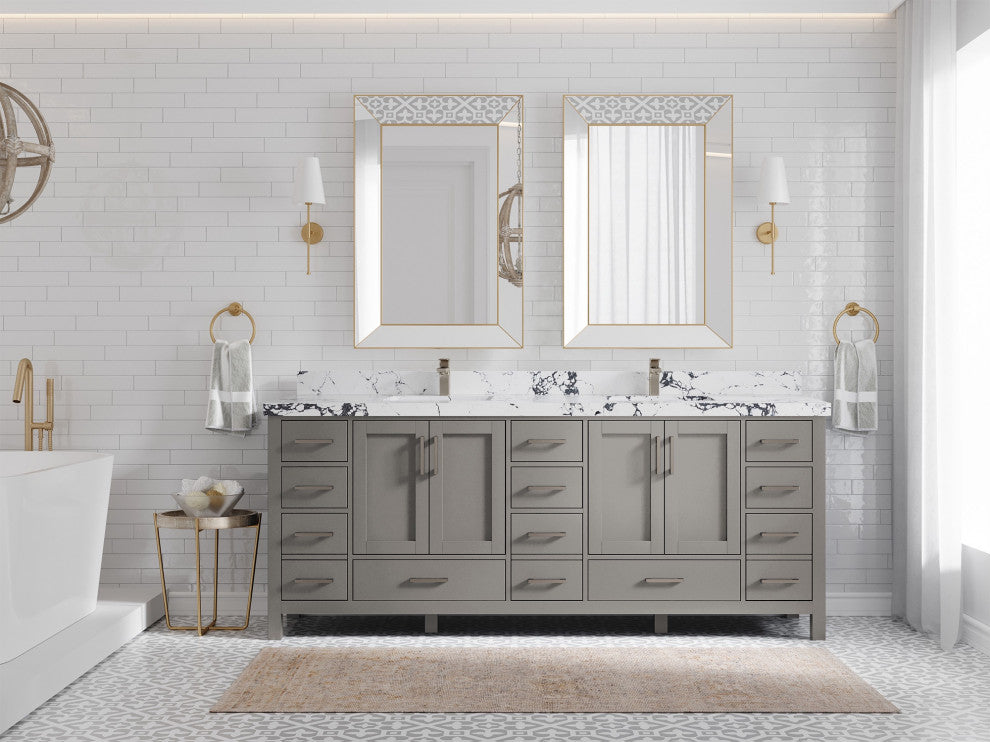 Malibu 84 Double Sink Bath Vanity in Elephant Skin Gray 2" Viola Night