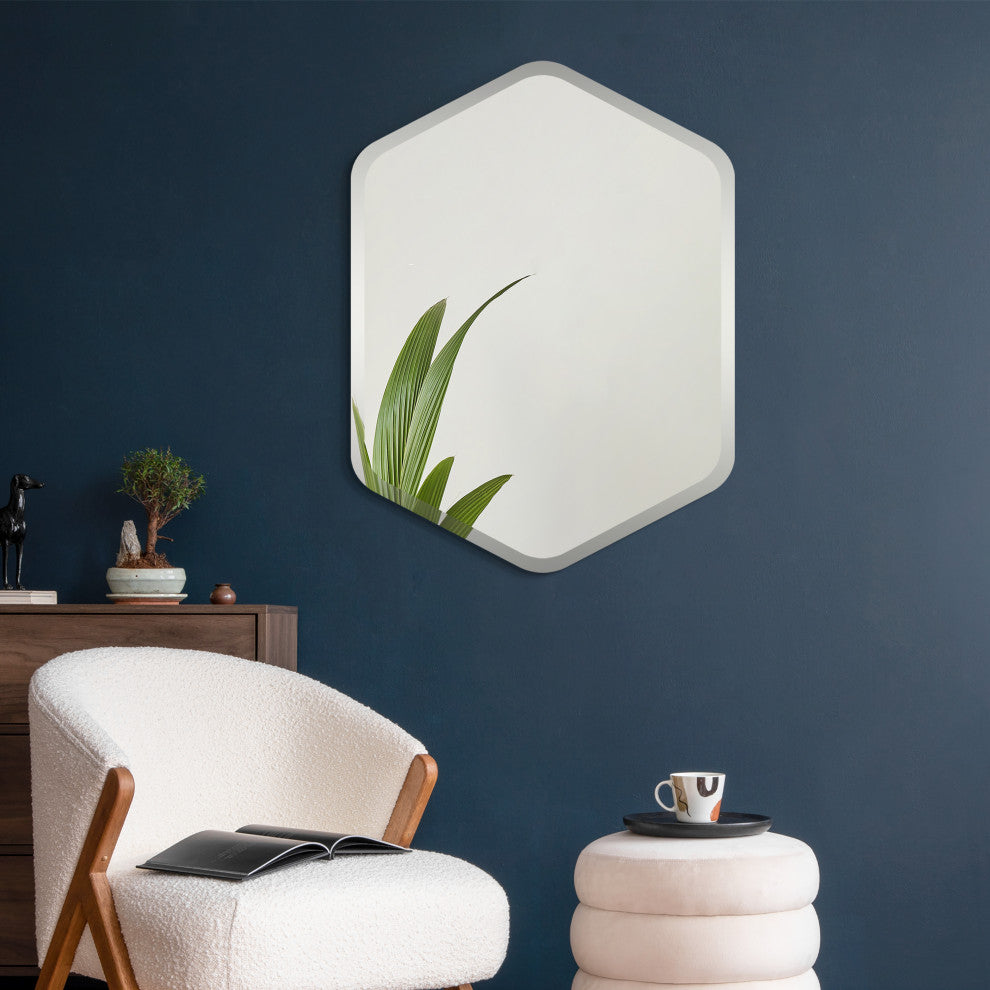 Frameless Beveled Hexagonal Black Matte Finished Wall Mirror