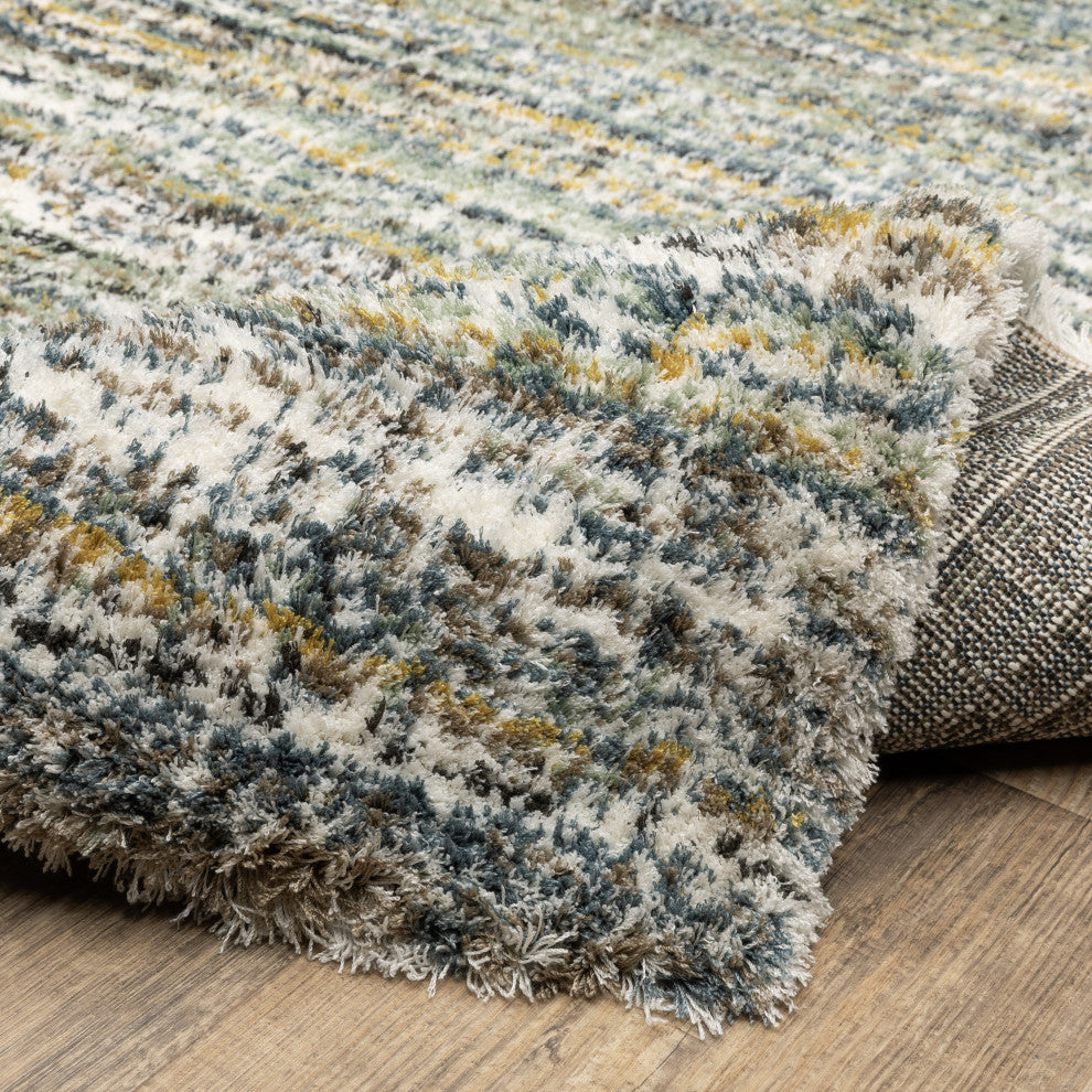 Greer Modern Distressed Gridwork Green/ Blue Area Rug, 6'7" x 9'6"
