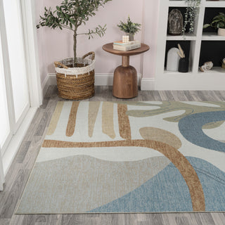 Algae Abstract Glam Botanical Machine-Washable Cream/Multi 5 ft x 8 ft Area Rug