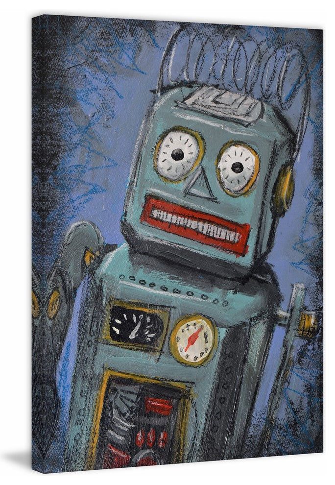 "Awkward Robot" Painting Print on Wrapped Canvas, 20"x30"