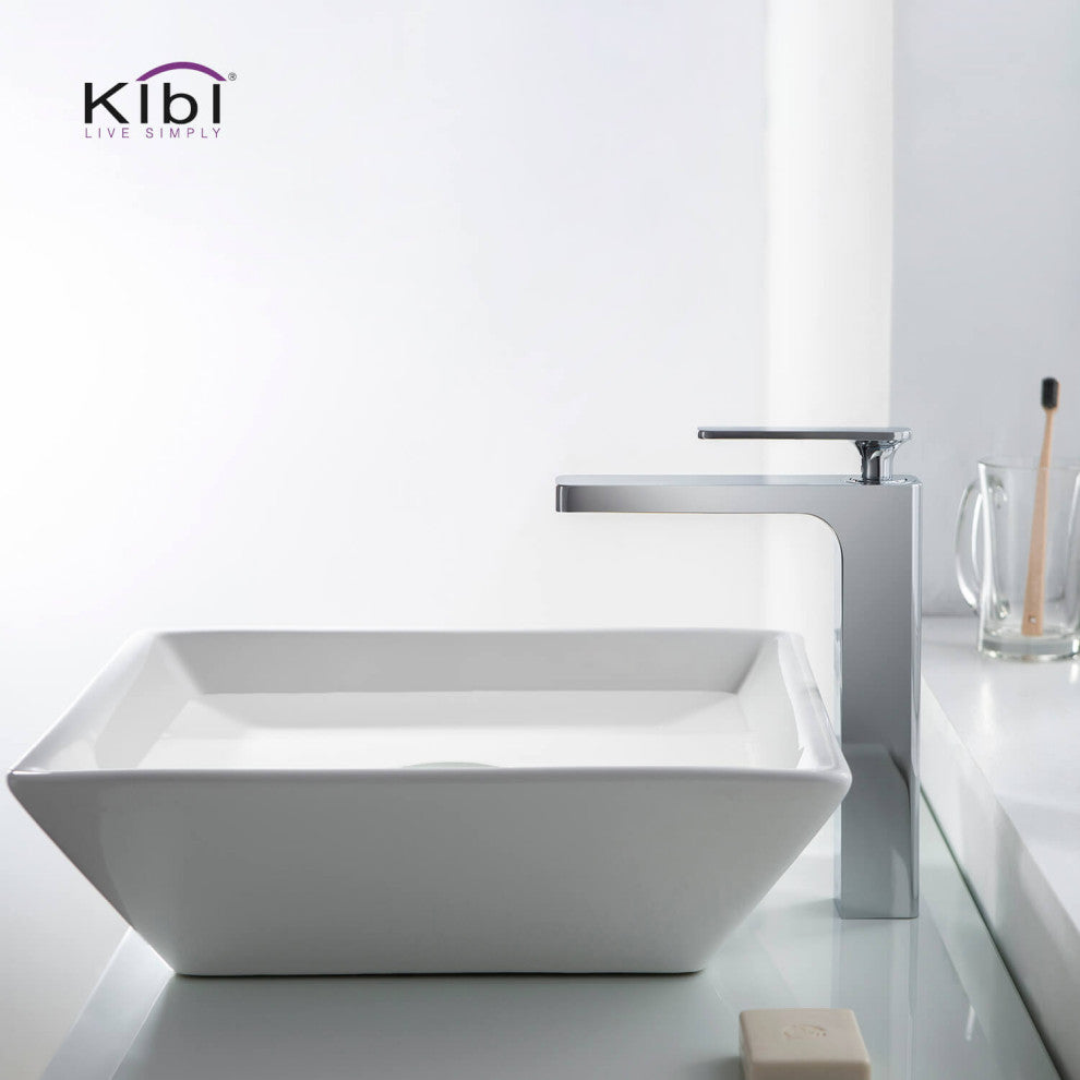 Infinity Single Handle Vessel Sink Faucet KBF1007, Chrome, W/ Drain