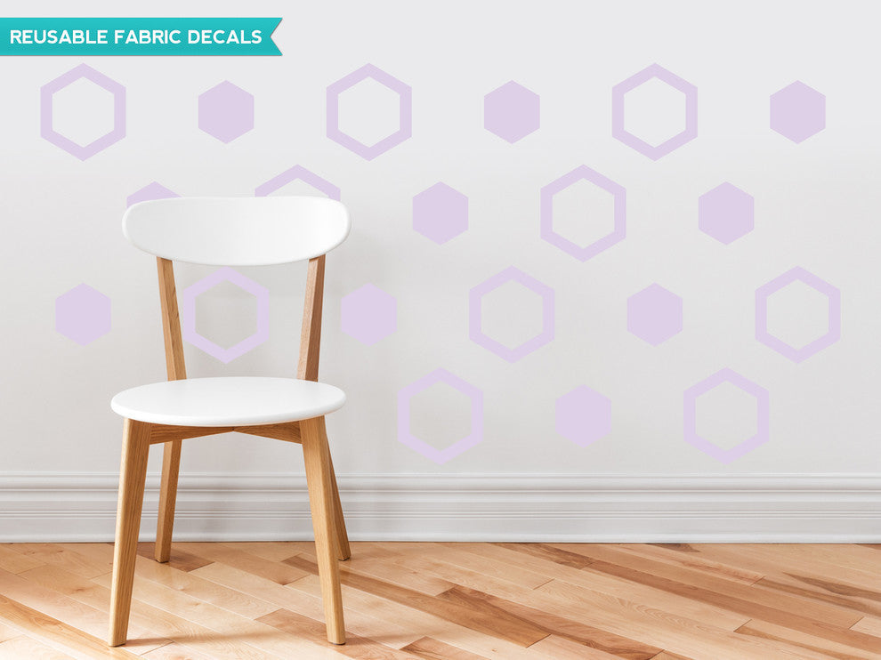 Hexagon Fabric Wall Decals, Set of 16, Light Purple