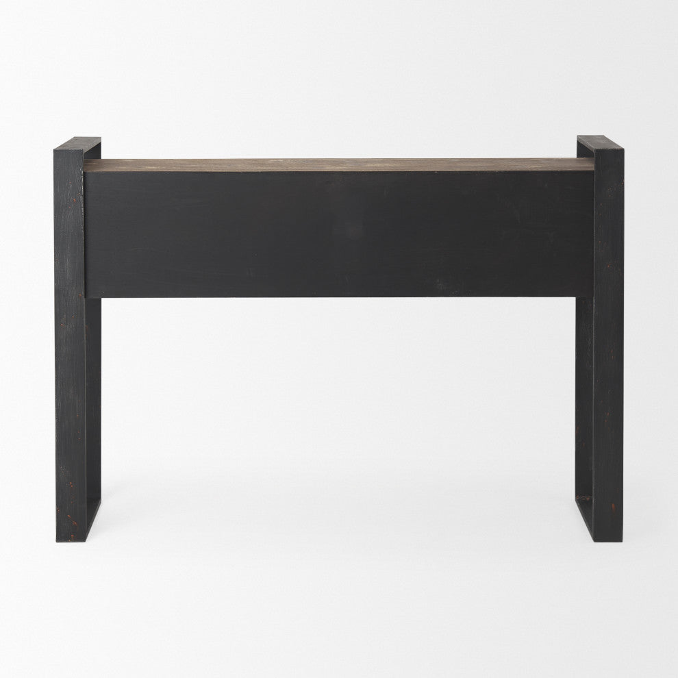 Carga Black Metal Frame w/ Medium Brown Solid Wood Top Console Table