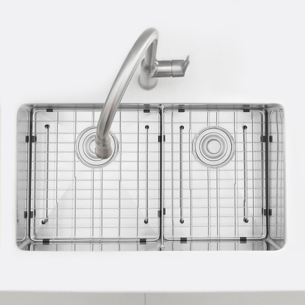 STYLISH 32" x 18" Stainless Steel Low Divider Undermount Kitchen Sink