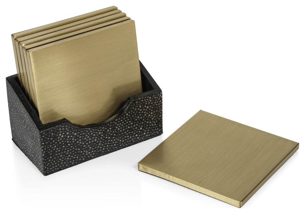 Norbury 6, Piece Set Shagreen Leather Coaster With Case Holder