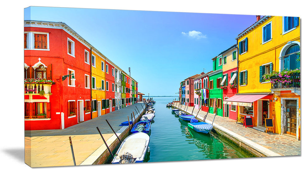 Colorful Burano Island Canal Venice, Extra Large Landscape Canvas Art, 32"x16"