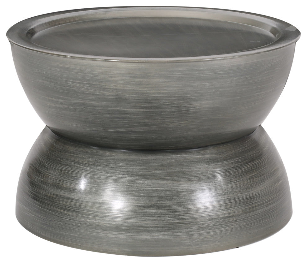 Sparling Modern Iron Hourglass Coffee Table, Brushed Antique Silver