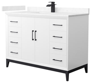 Amici 48" White Single Vanity, Carrara Cultured Marble Top, Matte Black Trim