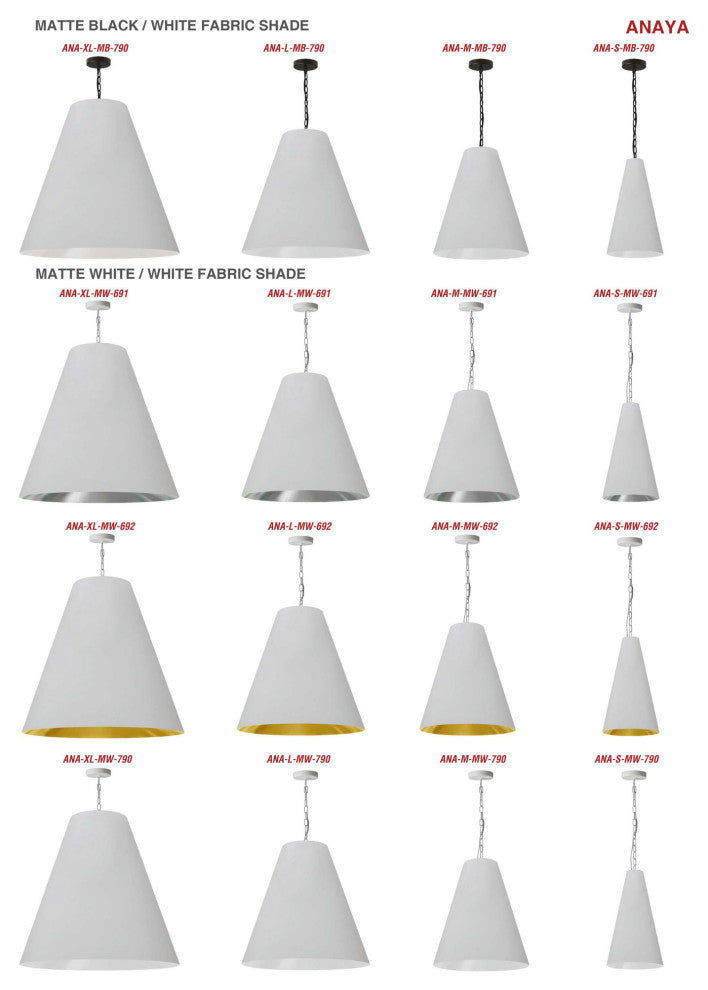 1 Light Large Anaya Matte White Pendant w/ White Shade