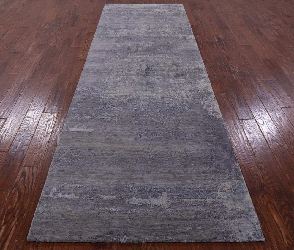 3' 11" X 12' 0" Abstract Wool and Silk Handmade Runner Rug Q9079