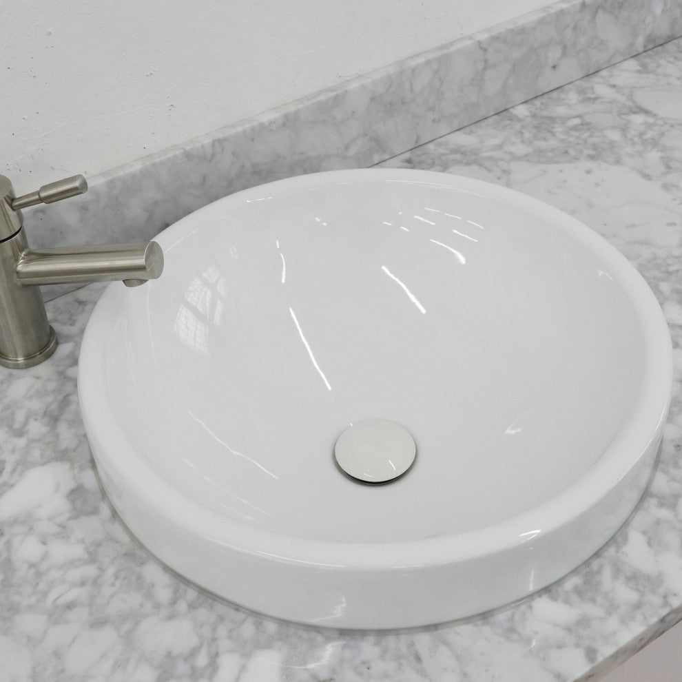 61" Double Sink Vanity, White Finish With White Carrara Marble And Round Sink