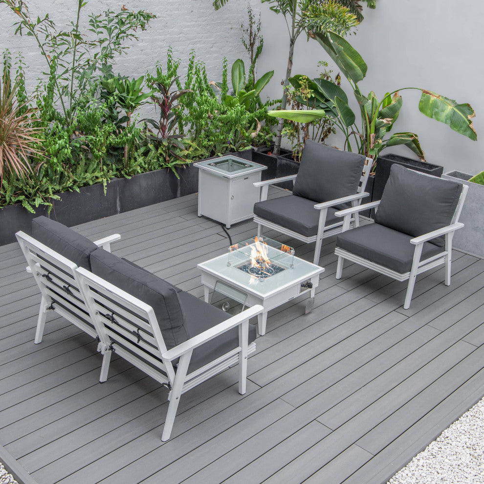 LeisureMod Walbrooke Patio Conversation Set With Fire Pit Table, Charcoal