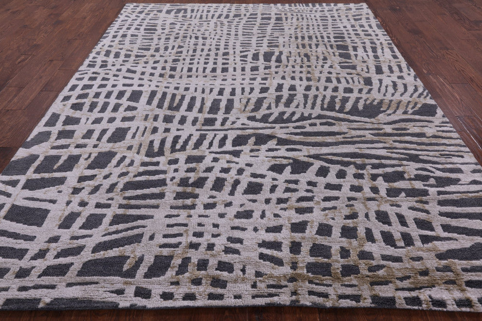 8' 1" X 9' 10" Moroccan Wool and Silk Hand Knotted Rug Q9281