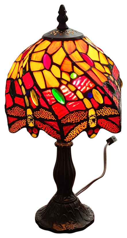Tiffany Style Dragonflies Mini Table Lamp, 15" Tall