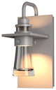 Erlenmeyer Small Outdoor Sconce, Coastal Burnished Steel Finish, Clear Glass