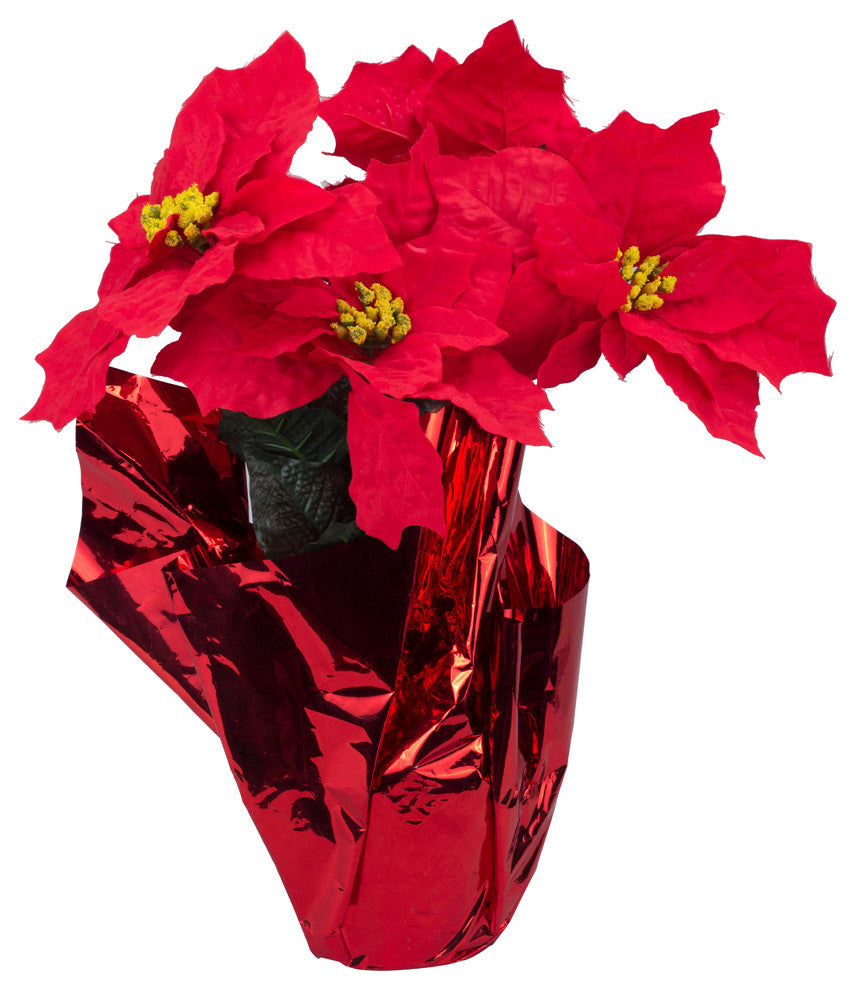 Wl-Ps-Pot - 5 Poinsettia Flowers In Gold Pot
