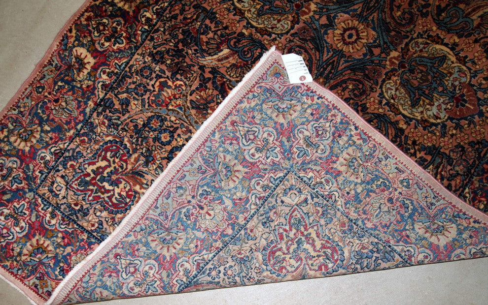 Handmade antique Persian Kerman rug 4.2' x 6.10' (128cm x 211cm) 1920s