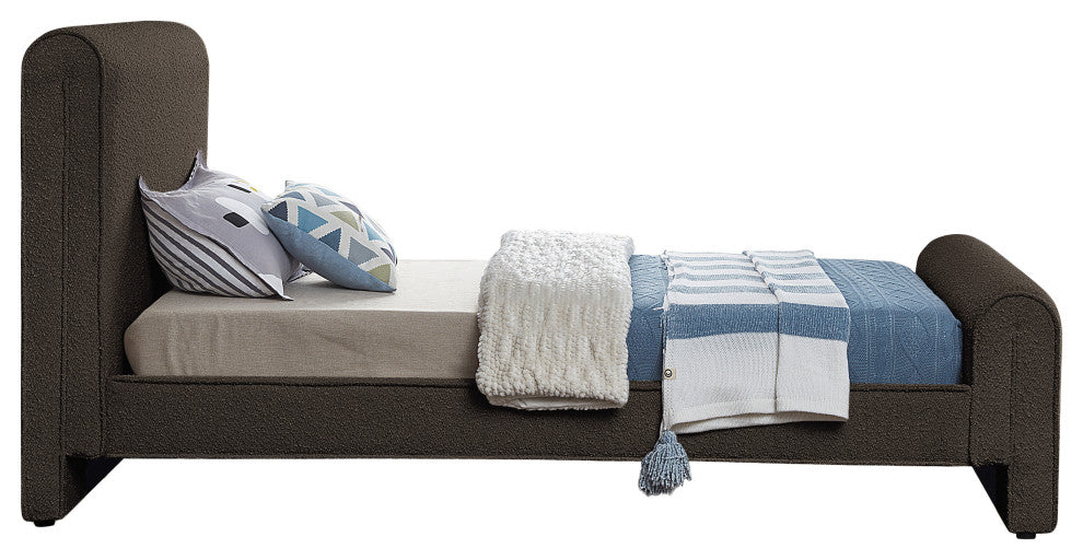 Stylus Black Boucle Fabric Full Bed, Brown, Twin