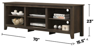 6 Open Shelves Rectangle TV Stand, Dark Dusty Brown