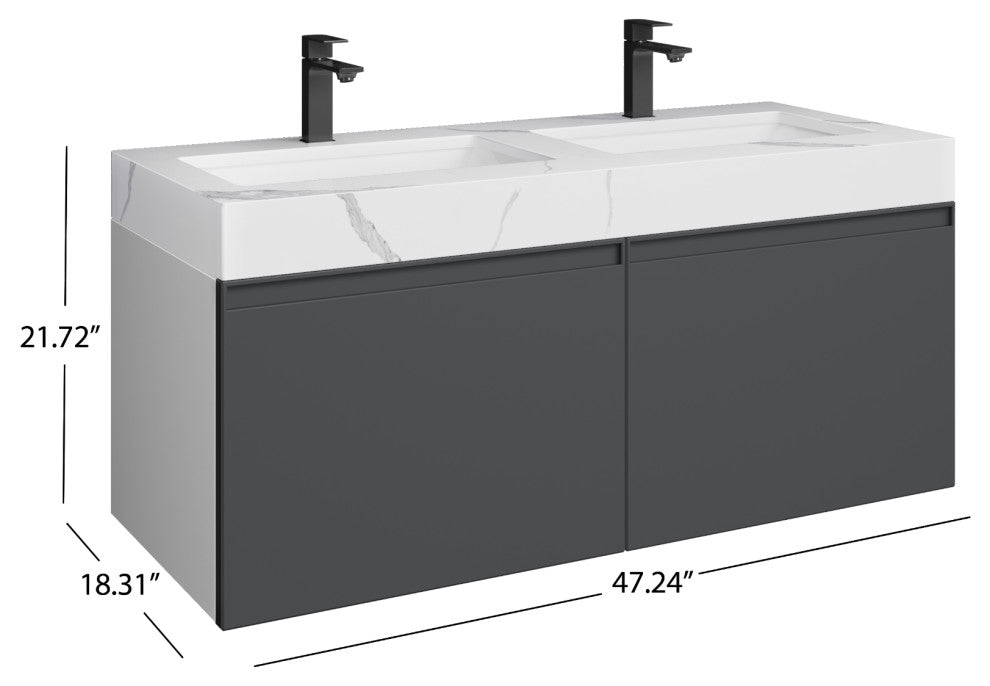 The Monolith Bathroom Vanity, Dark Gray, 48", Double Sink, Wall Mount