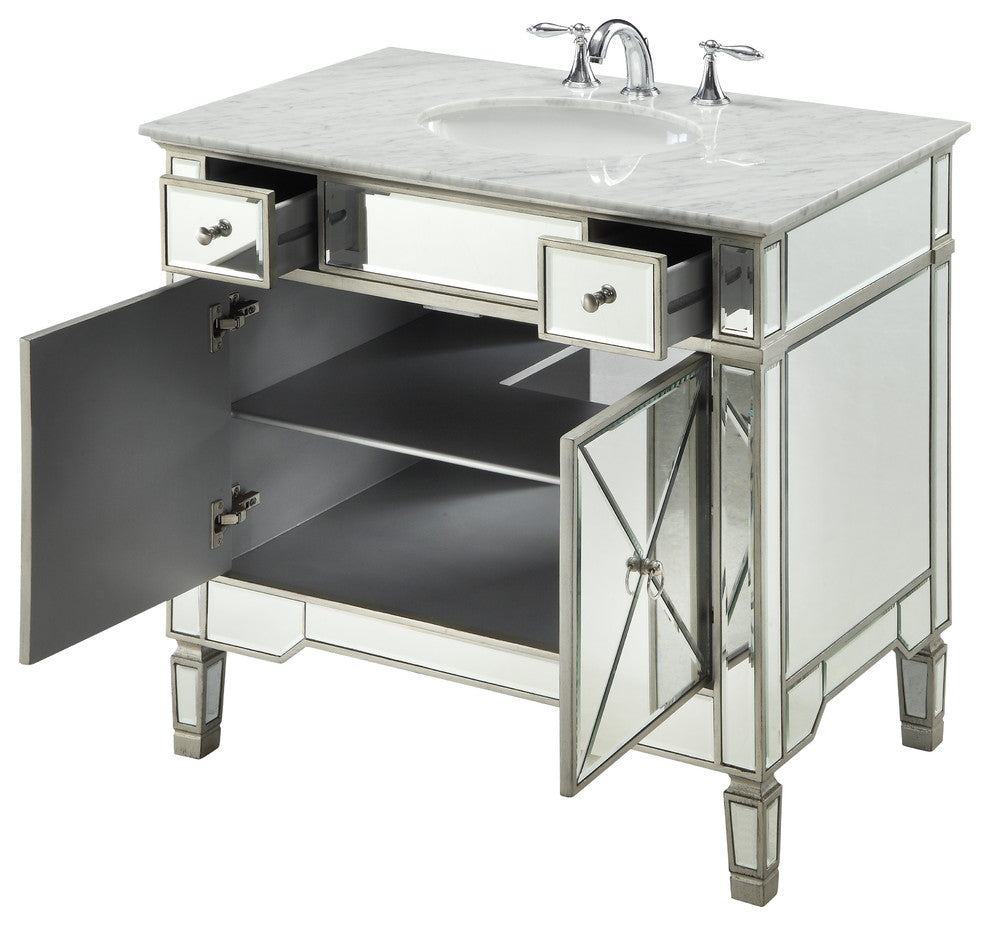 36" Carrara Marble Mirror Reflection Ashlyn Bathroom Vanity