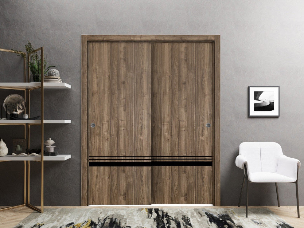 Bypass Doors 72 x 80 | Planum 0012 Walnut with  | Sturdy Rails