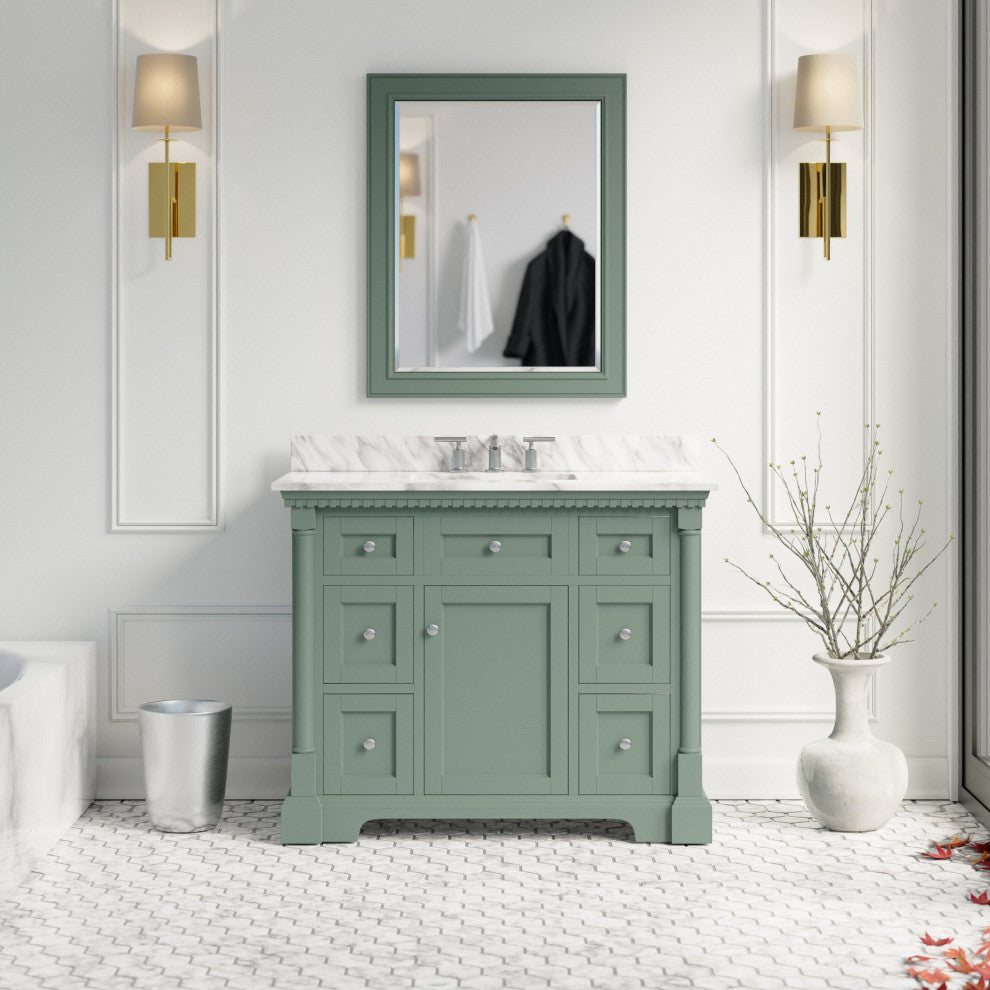 Sydney 42" Bathroom Vanity, Sage Green, Carrara Marble