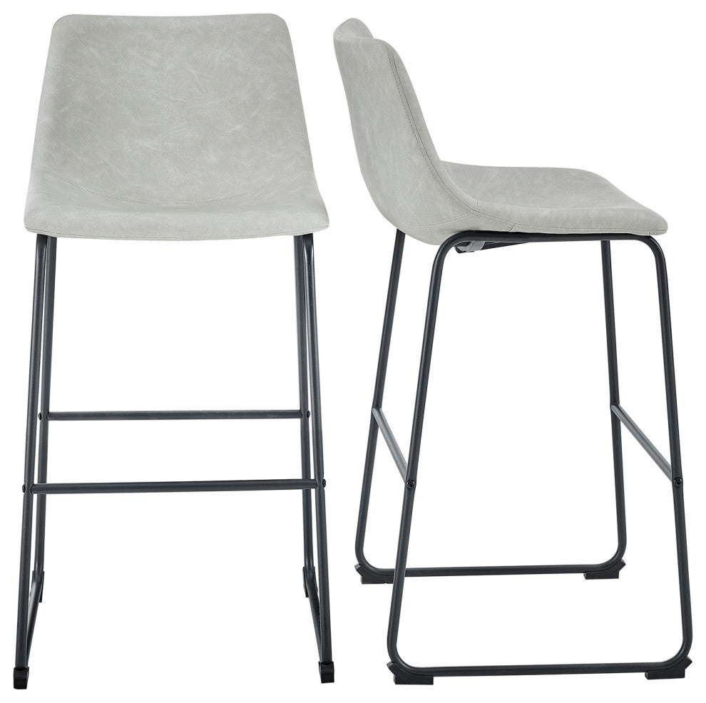 30" Industrial Faux Leather Barstools, Set of 2 - Grey