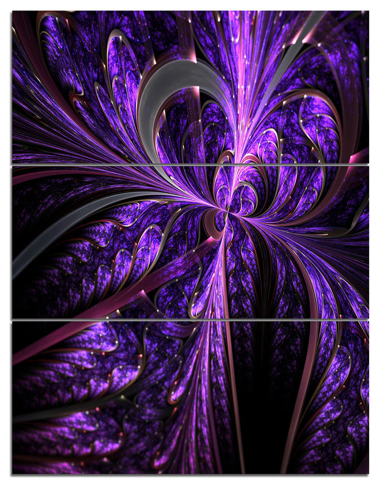 "Embossed Dark Purple Floral Shapes" Metal Wall Art, 3 Panels, 28"x36"