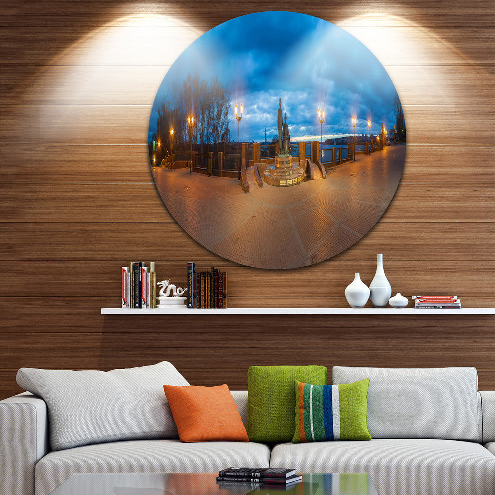 Monument To Armories Panorama, Landscape Disc Metal Wall Art, 11"