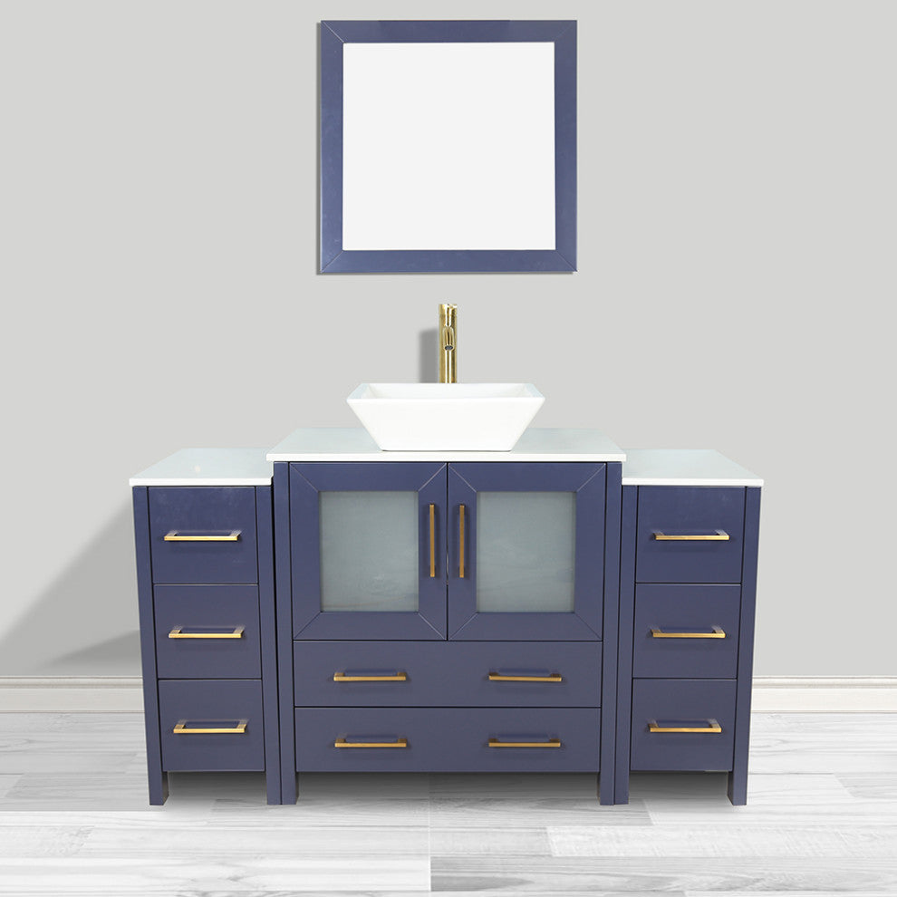 Vanity Art Vanity Set With Vessel Sink, Blue, 54", Standard Mirror