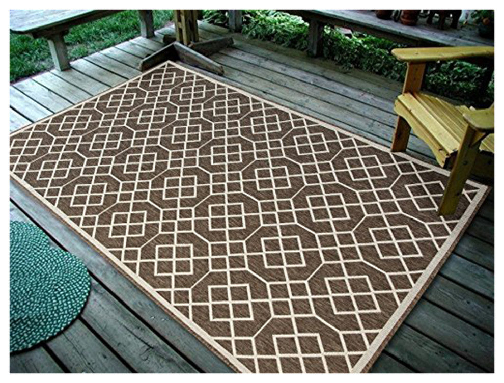 Geometric Blocks Indoor/Outdoor Area Rug, Brown, 4'5"x7'