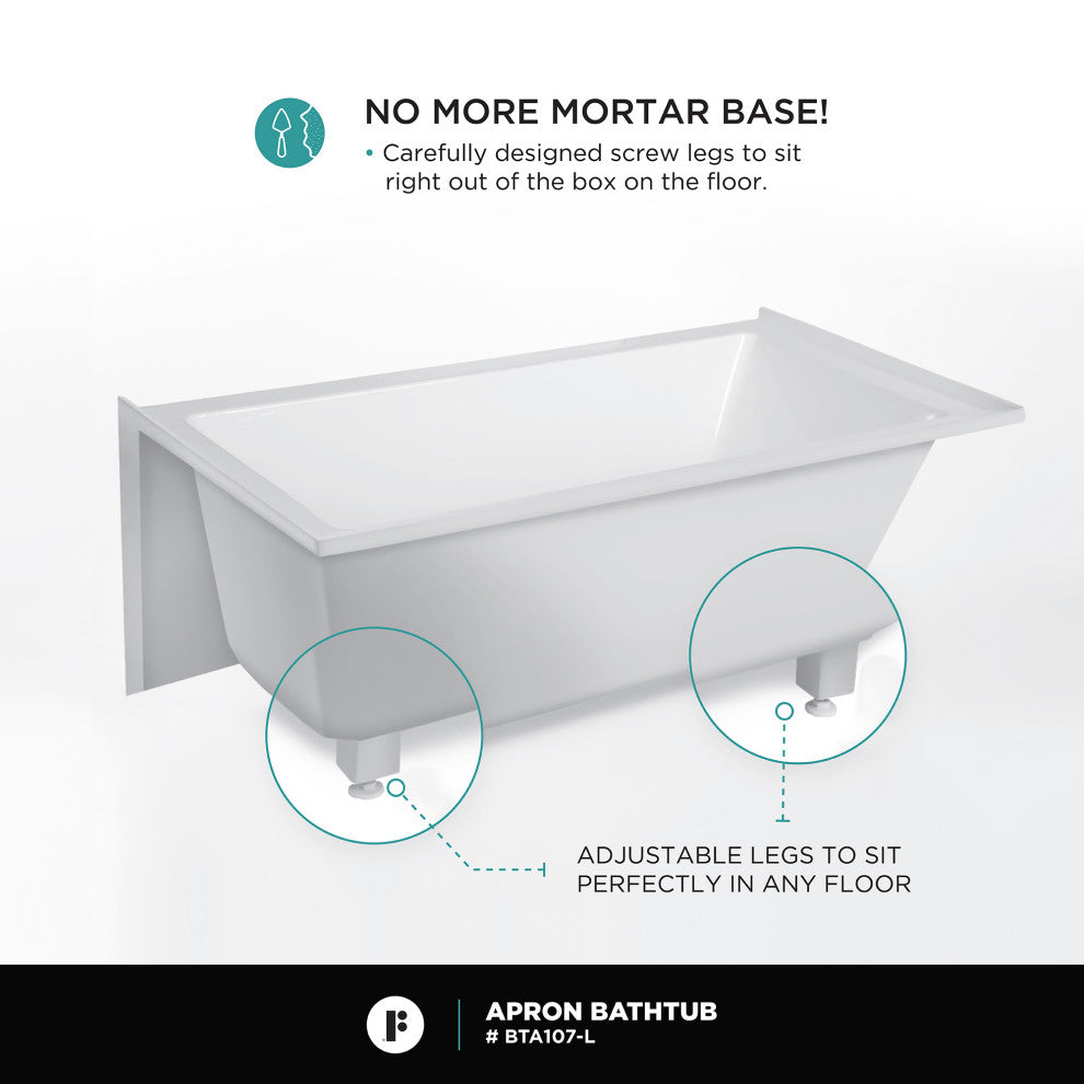 Acrylic Apron Soaking Bathtub, White, 54"x30", Left, Without Drain