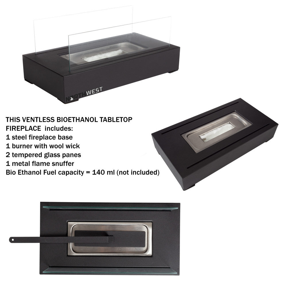 2 Bio Ethanol Tabletop Set Indoor or Outdoor Smokeless Portable Fireplace