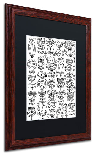 Elizabeth Caldwell 'Birds And Flowers' Art, Wood Frame, Black Mat, 16x20