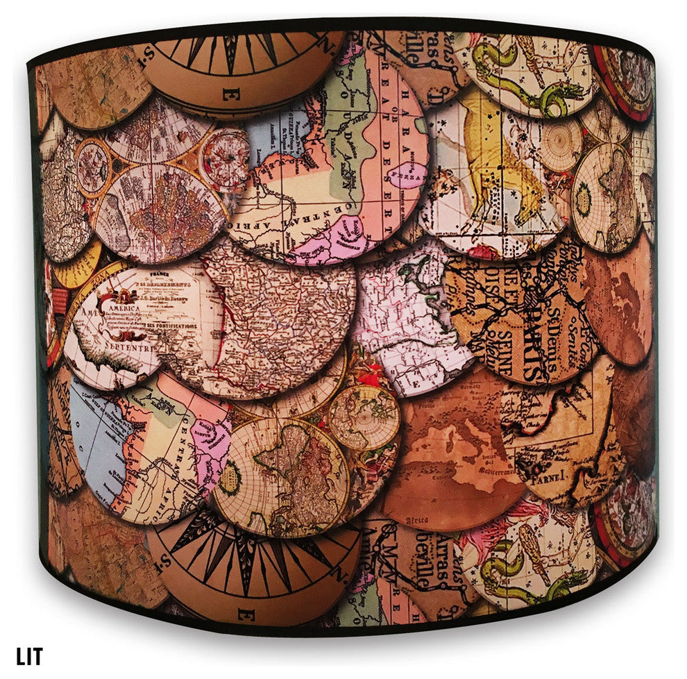 Vintage Maps Hard Back Lampshade, Vintage Maps, 10"x10"x8"