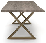 Brooks Dining Table, Sandblasted Gray, Brass, 40"x92",X-Base