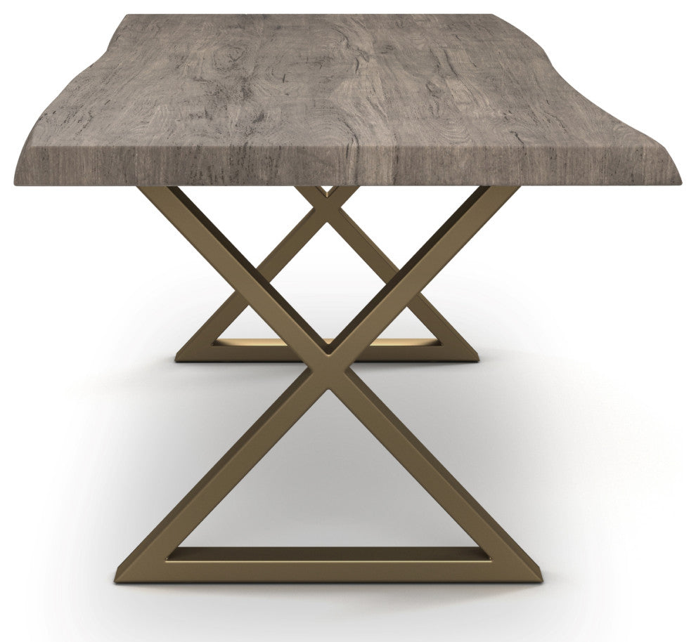 Brooks Dining Table, Sandblasted Gray, Brass, 40"x92",X-Base