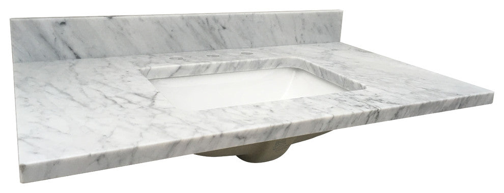 Carrara White Marble Top With Mounted Rectangular Ceramic Basin, 37"