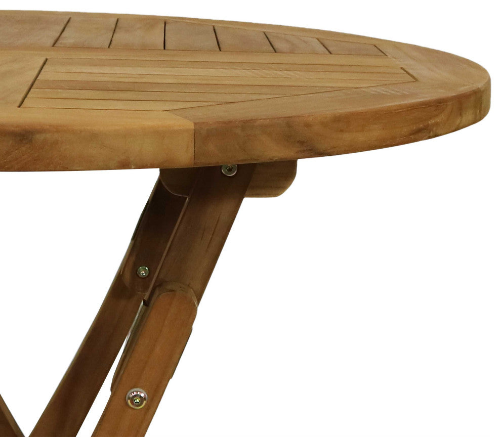 Sunnydaze Folding Round Teak Outdoor Patio Table, 31" Dining Table