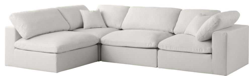 Plush Velvet / Down Standard Comfort L-Shaped Modular Sectional, Cream, 4-Piece: 2 Armless Chair, 2 Corner Chair