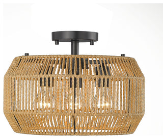 Golden Lighting 6076-SF NR Marlee 3 Light 14"W Semi-Flush Drum - Matte Black /