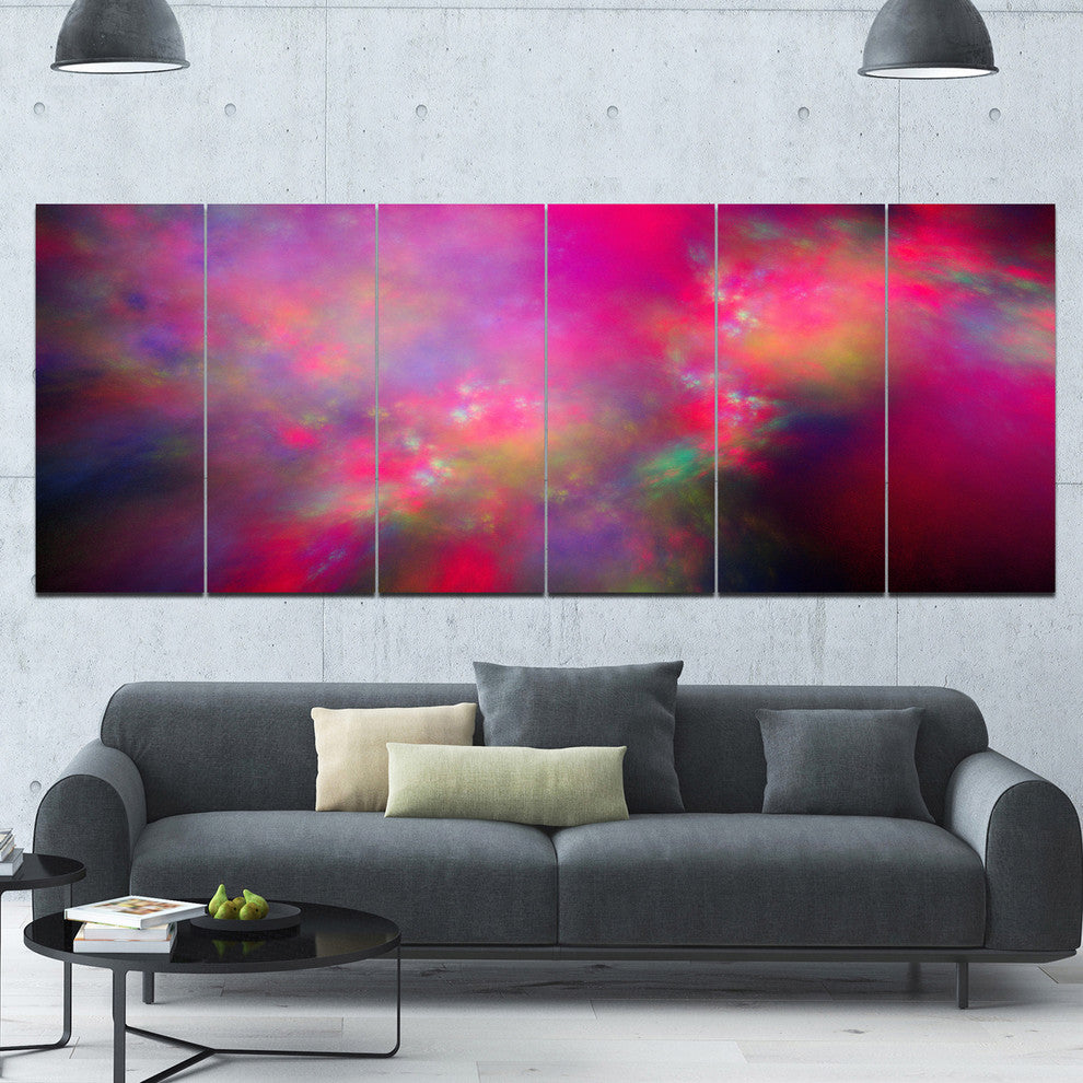 Perfect Red Starry Sky, Abstract Canvas Art Print, 70"x28", 6 Panels