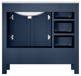 Jacques 36" Navy Blue Single Vanity Set, Carrara Marble Top - Right Version
