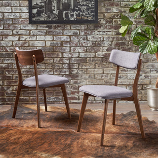 GDF Studio Caleb Mid-Century Walnut Finished Frame Dining Chairs, Set of 2, Dark Gray