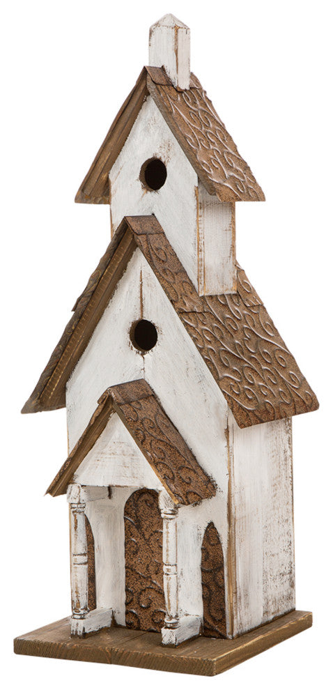 23.62" Oversized Rustic Wood White Birdhouse