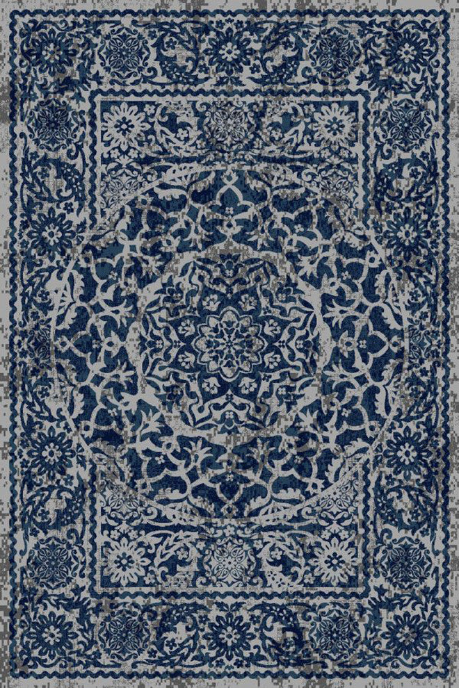 Dulce Modern Bloom Area Rug - Gray and Blue - 3' 3" X 4' 7"
