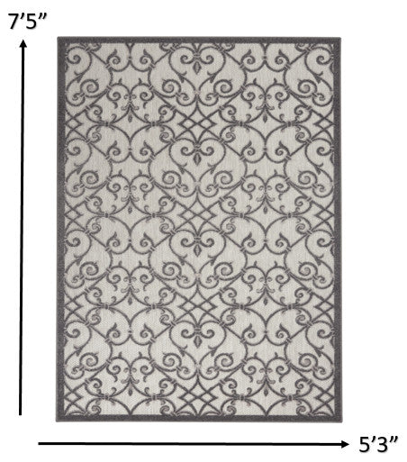 5' X 8' Gray Floral Indoor Outdoor Area Rug